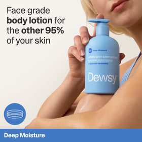 Dewsy size scale against hand illustrating 16 oz bottle capacity for long-lasting use