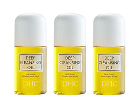 DHC deep cleansing oil mini front view showing travel bottles and clear labeling benefit: portable makeup removal