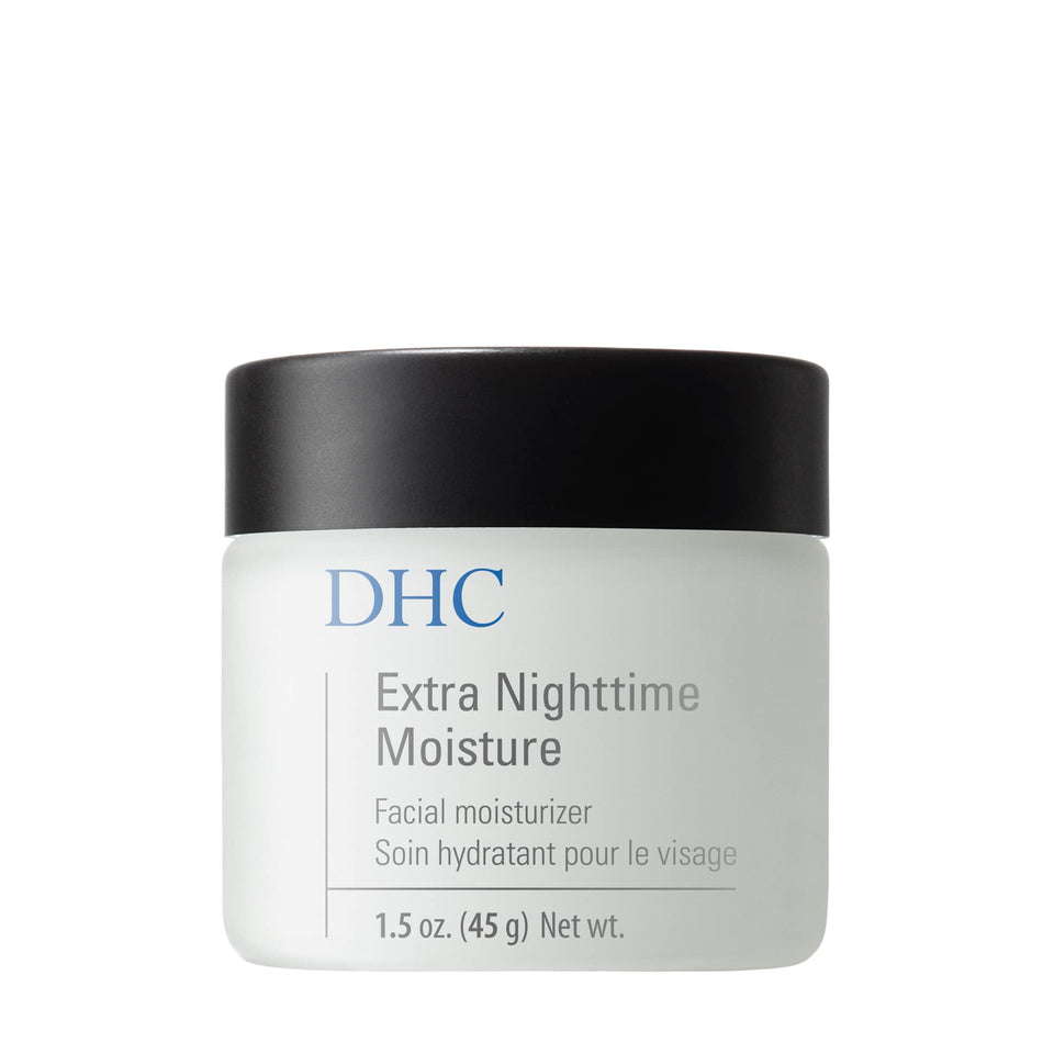 DHC extra nighttime moisture front jar showing compact travel-friendly design and hydration