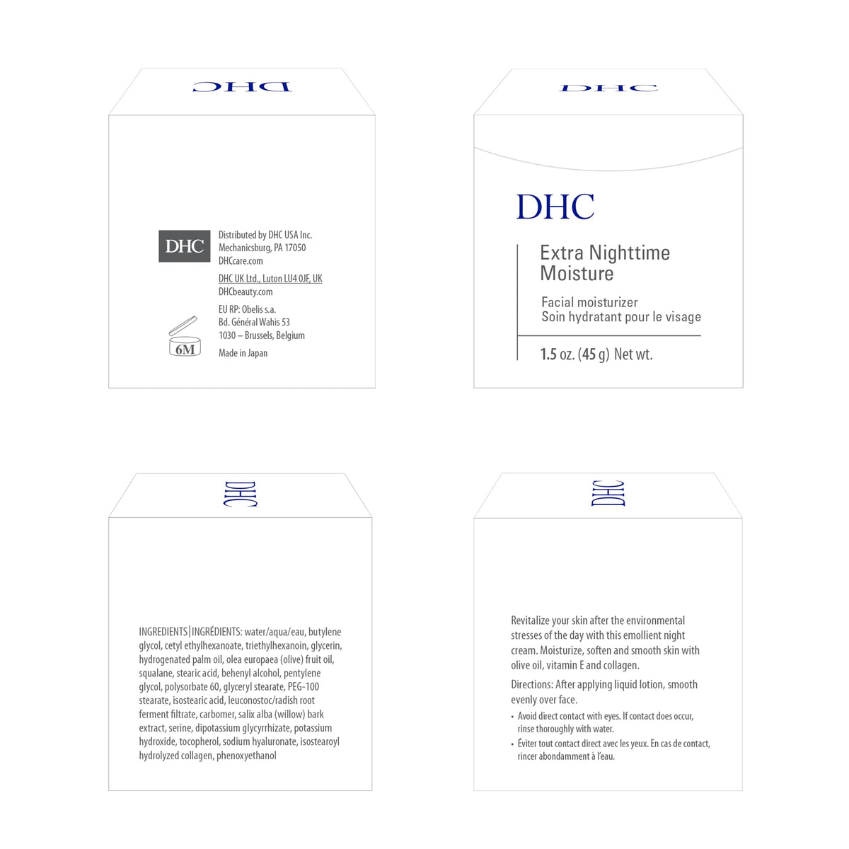 DHC ingredients display with olive and squalane highlighting nourishing botanicals