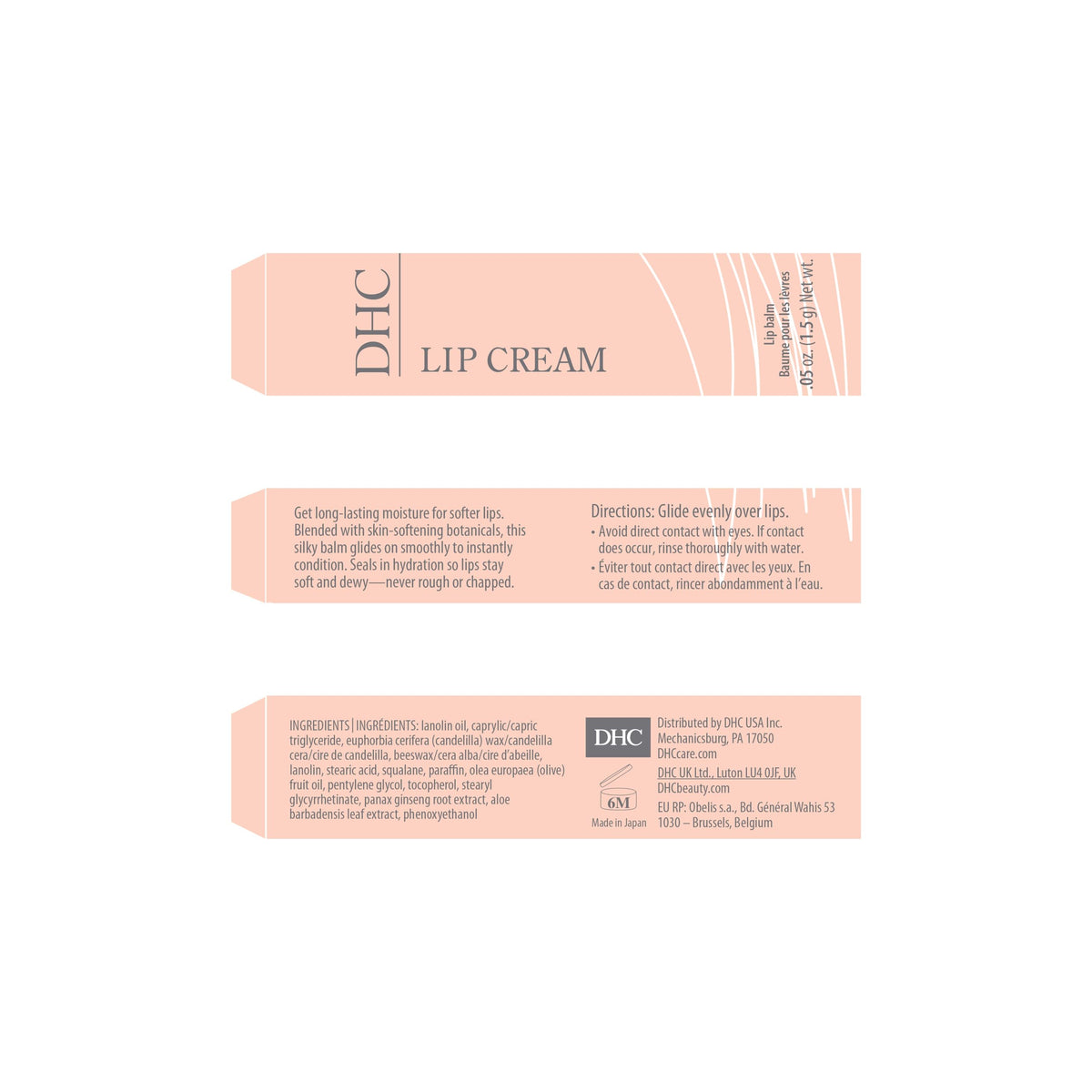 DHC lip cream being applied to lips demonstrating instant soothing moisture