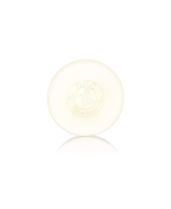 DHC olive soap front packaging showing brand and moisturizing benefit