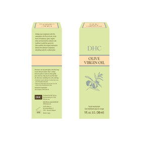 DHC olive virgin oil ingredients label emphasizing organic olive source