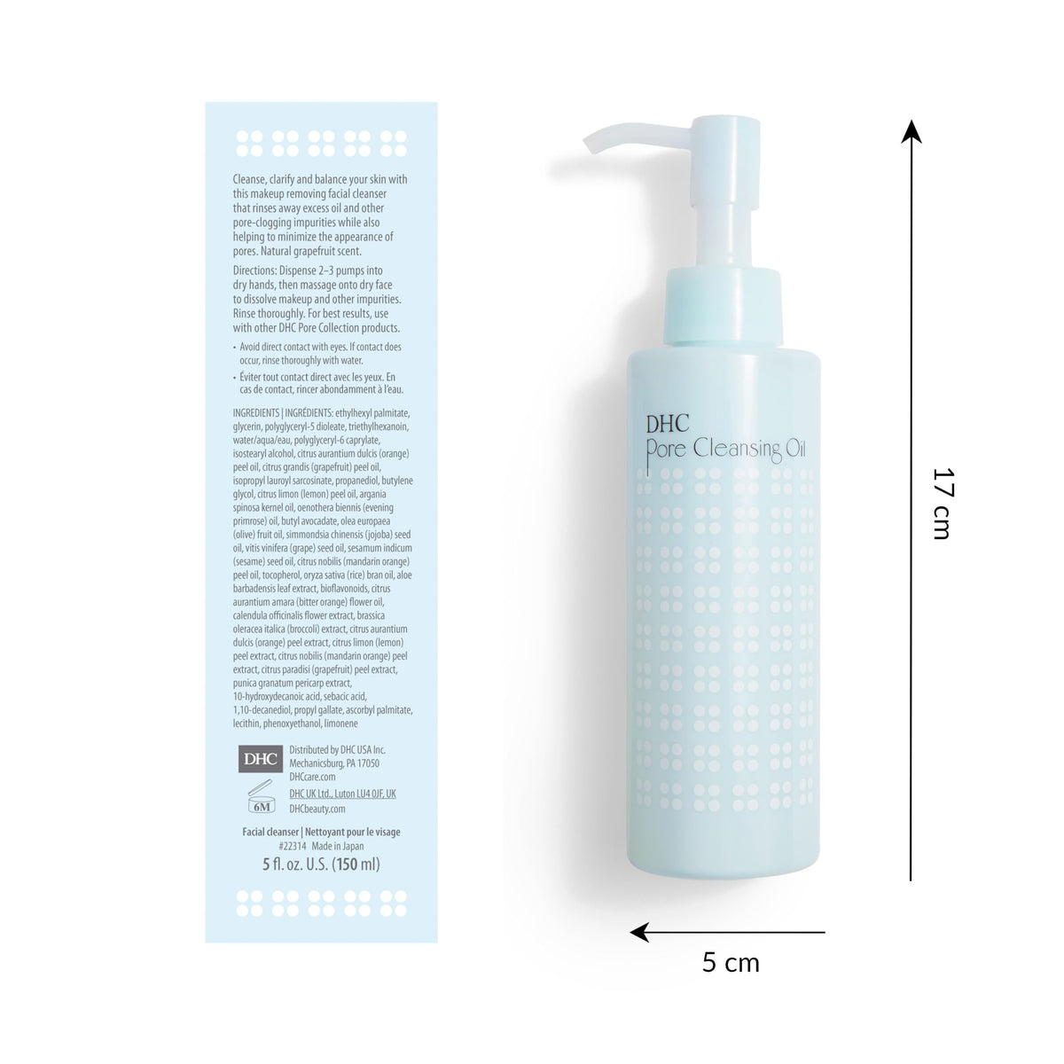 DHC pore cleansing oil bottle with citrus peels illustrating natural extracts