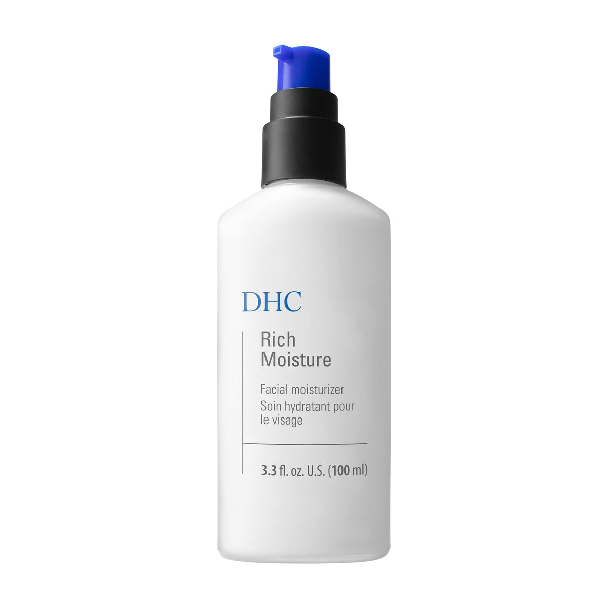 DHC front packaging showing 3.3 fl. oz. and dry skin relief benefits