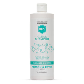 DHS clear shampoo front packaging showing simple unscented formula benefits