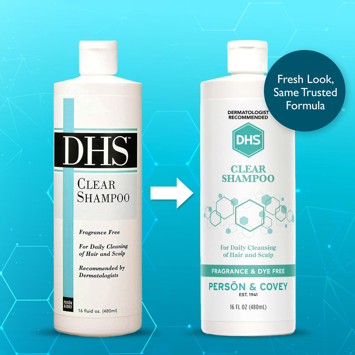 DHS clear shampoo pump and cap close-up for easy dispensing and control