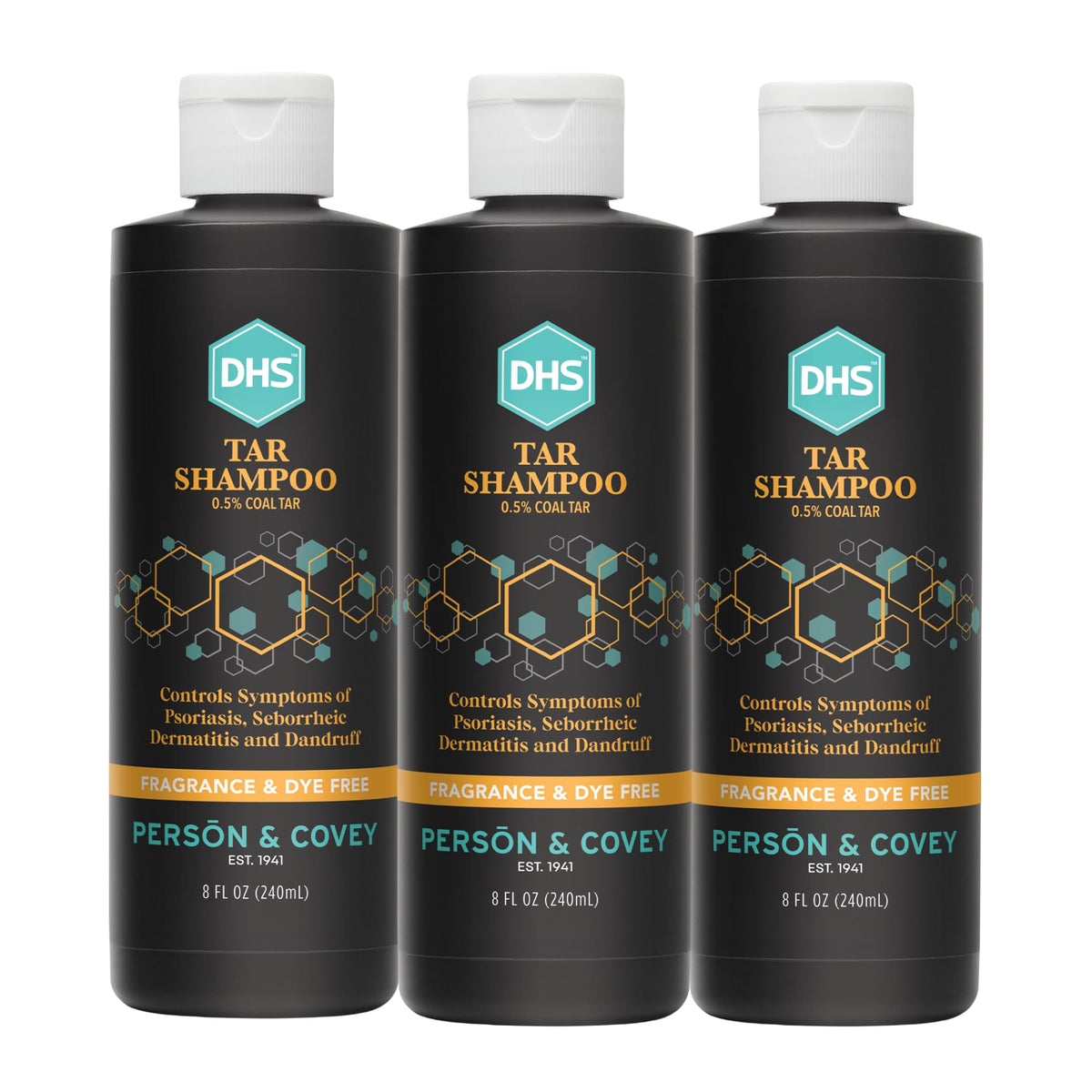 DHS coal tar shampoo front packaging showing clean therapeutic formula benefit