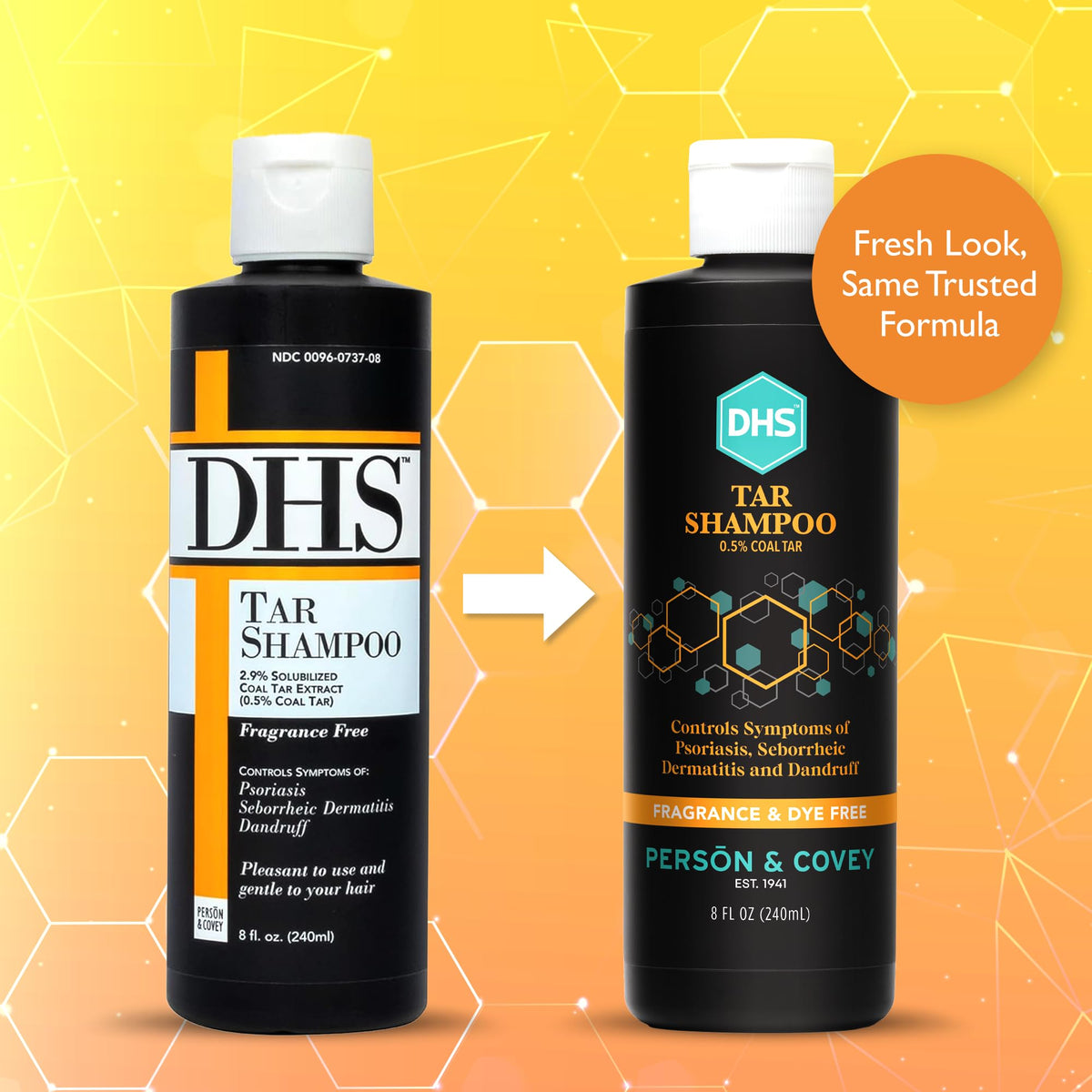 DHS shampoo label closeup displaying ingredients and unscented benefit