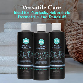 DHS T Gel shampoo ingredient panel close-up highlighting refined coal tar benefit