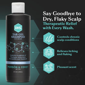 DHS T Gel shampoo cap and pump close-up illustrating easy dispensing and control