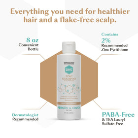 DHS zinc shampoo label highlighting 2% zinc pyrithione active ingredient