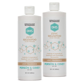 DHS zinc shampoo front label showing clear product identity and benefits