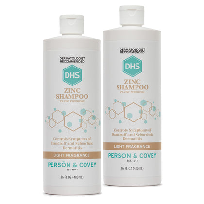DHS zinc shampoo front label showing clear product identity and benefits
