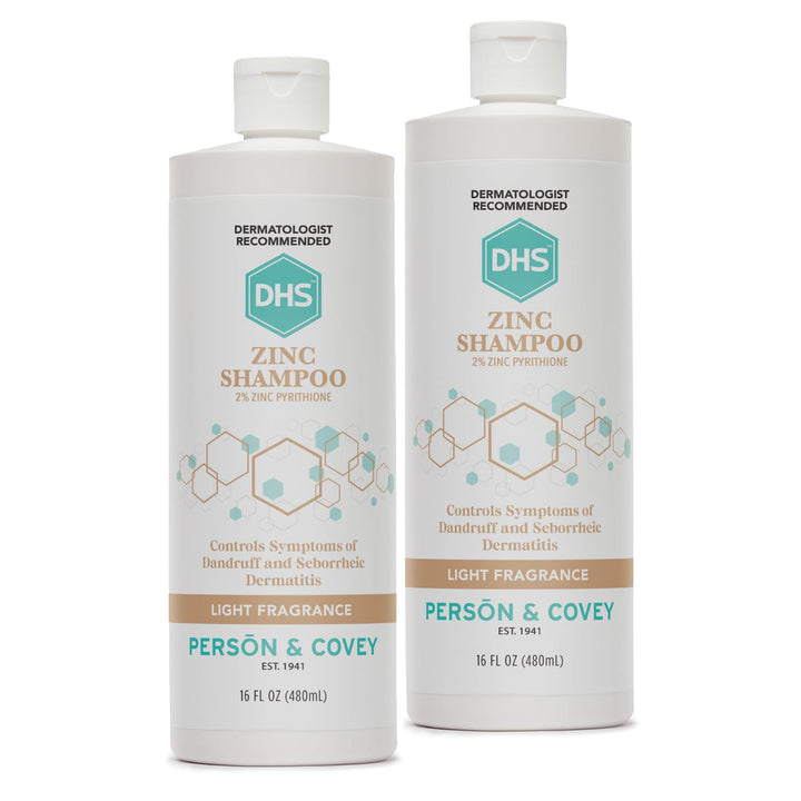 DHS zinc shampoo front label showing clear product identity and benefits