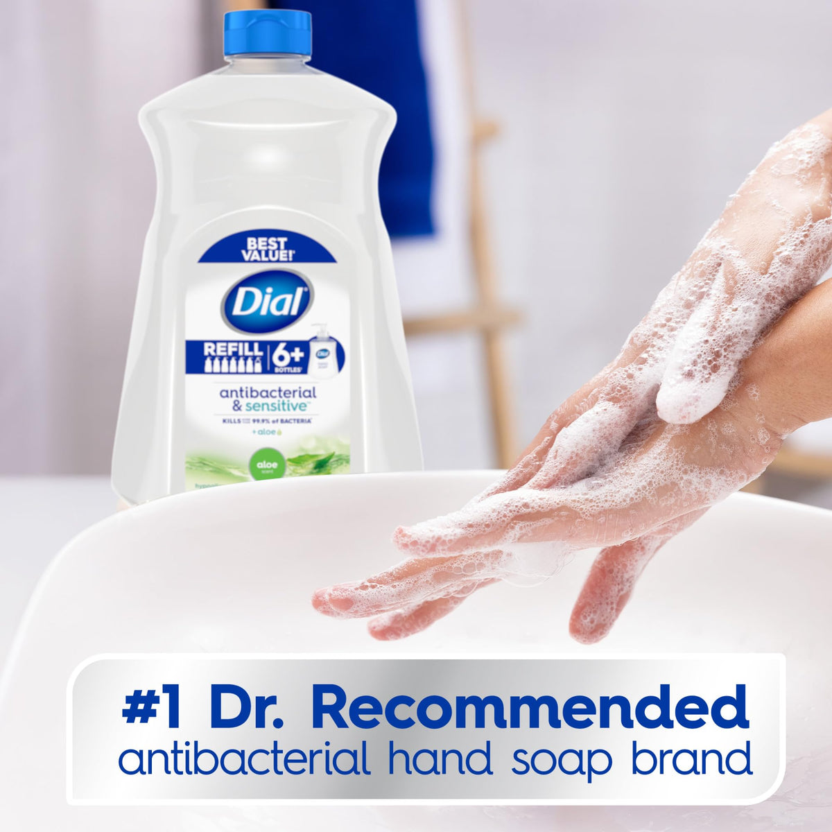 Dial pump close-up highlighting easy dispensing and reliable hygiene