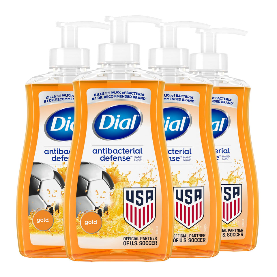 Dial front packaging showing four gold-scent bottles and convenience