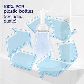 Dial bottle on bathroom counter in use showing fresh scent and clean hands