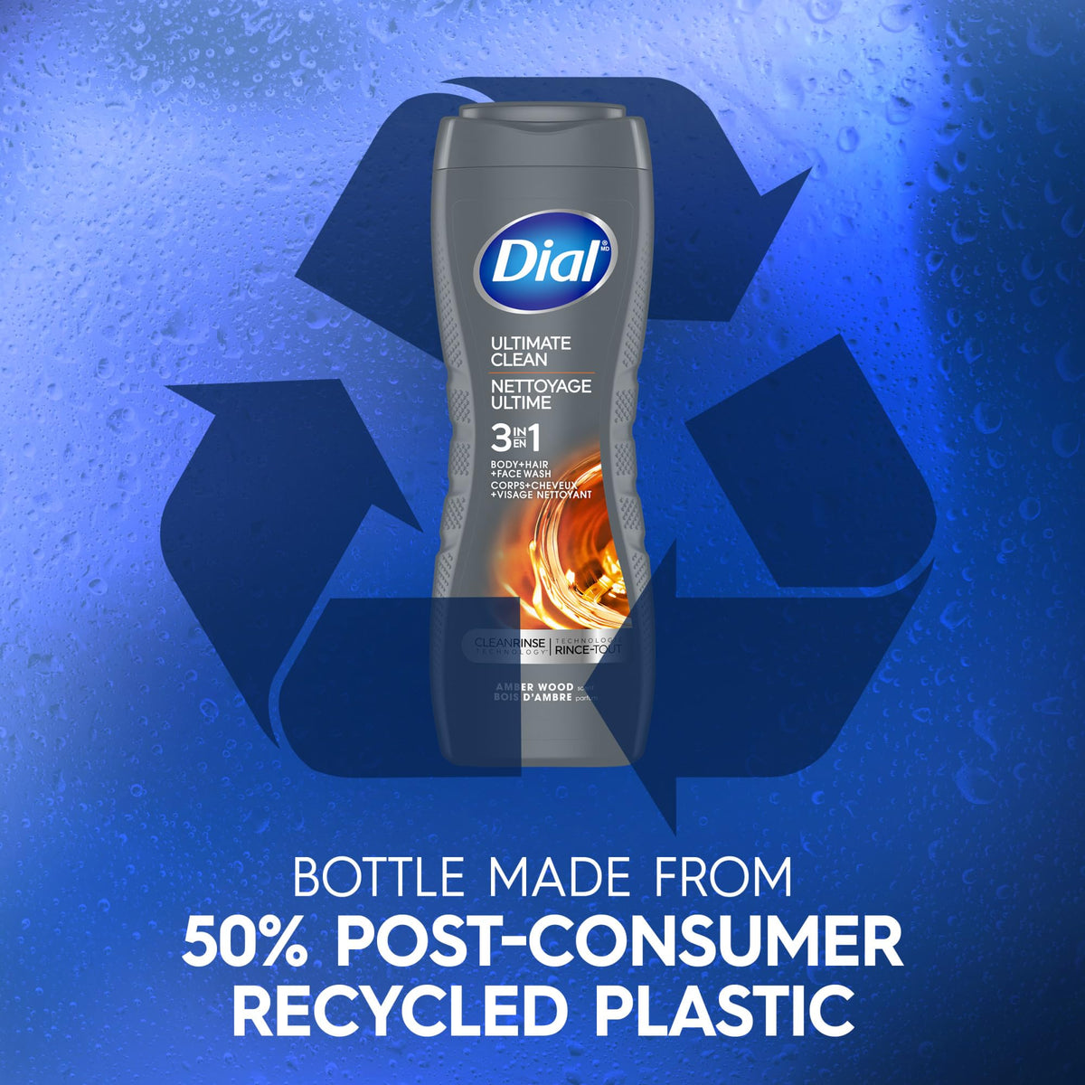 Dial bathroom lifestyle scene showing fresh amber woods scent effect