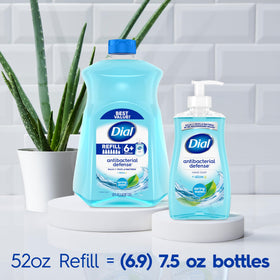 Dial bottle next to bathroom sink illustrating everyday use and fresh scent