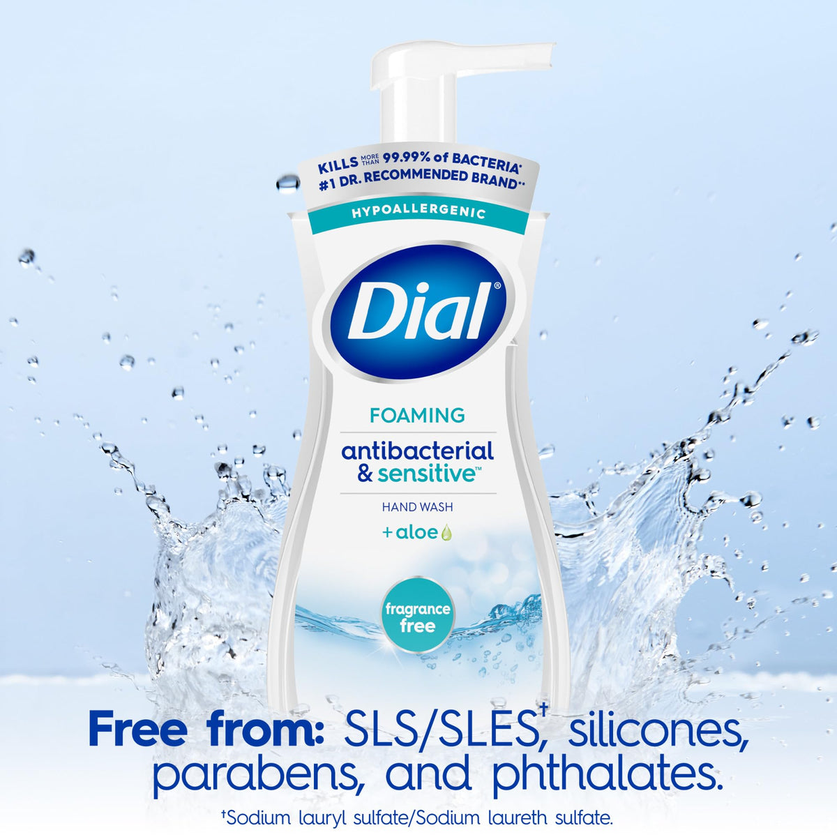 Dial bottle label detail showing ingredients and dermatologist-tested benefit
