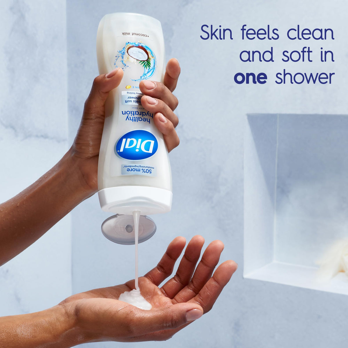 Dial bottle pump close-up highlighting easy dispensing and gentle formula
