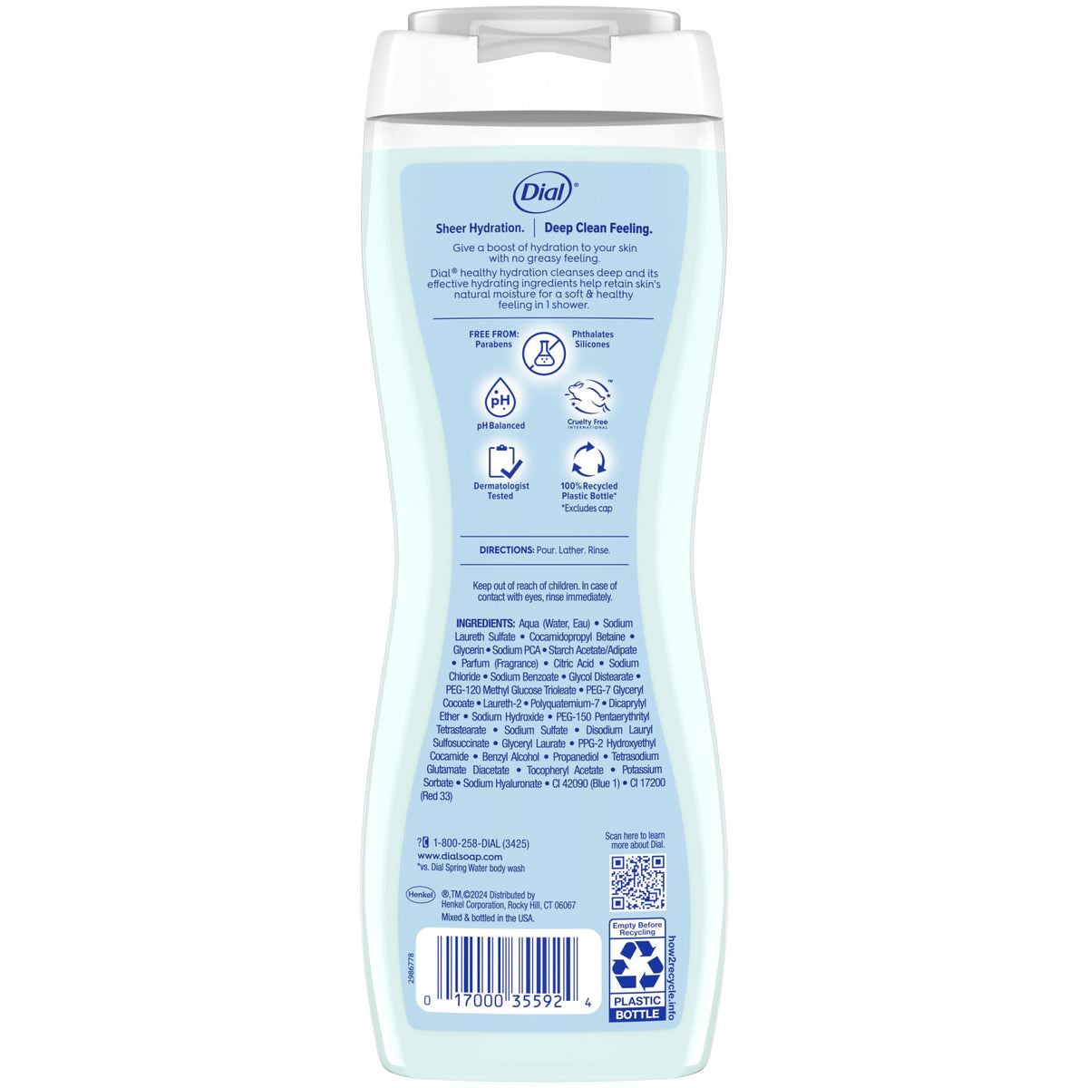 Dial bottle with recycled plastic badge highlighting sustainability benefit
