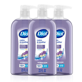 Dial front packaging showing calming lavender jasmine scent and benefit of gentle cleansing
