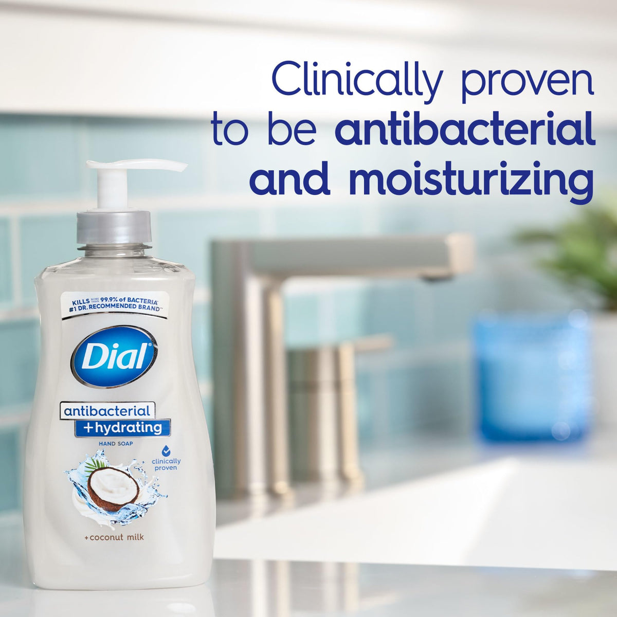 Dial pump and label close-up highlighting ingredients and antibacterial reassurance