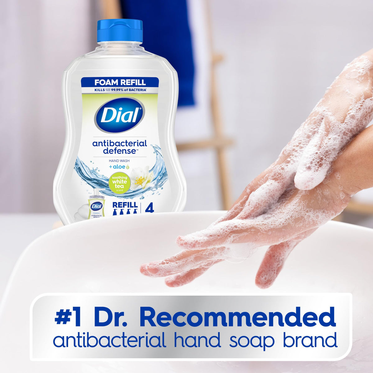 Dial foaming soap dispensed showing rich foam texture for efficient coverage