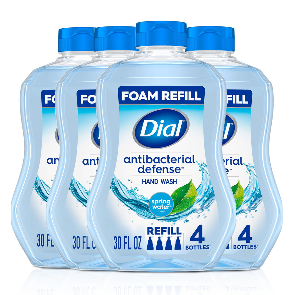 Dial front label of foaming hand soap showing size and scent for quick identification and use