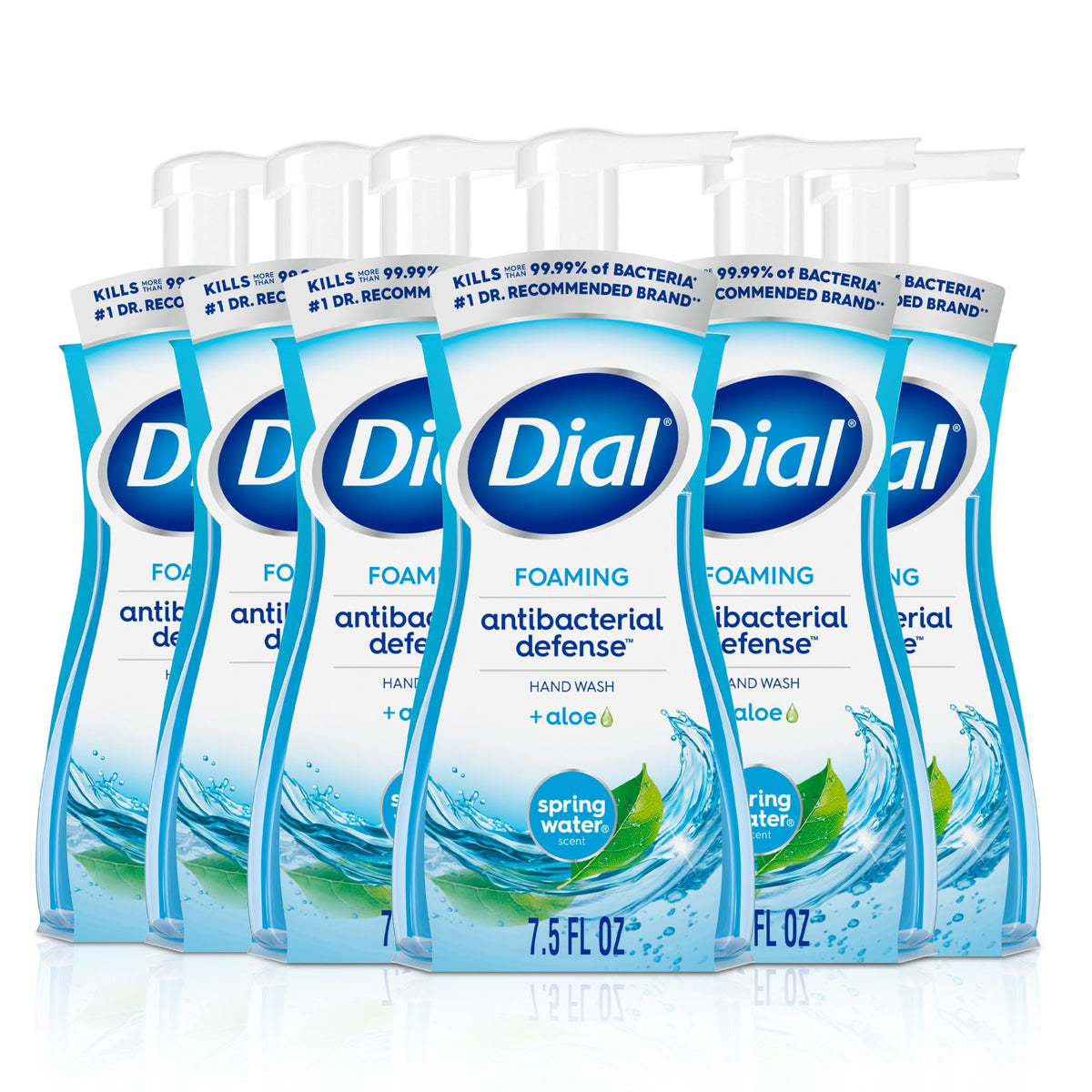 Dial front-facing pump bottle showing product and spring water scent benefit