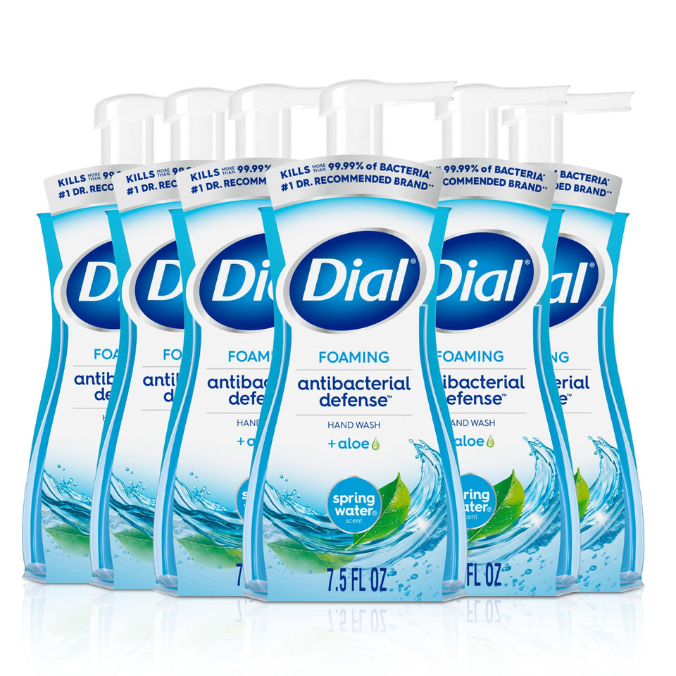 Dial front-facing pump bottle showing product and spring water scent benefit