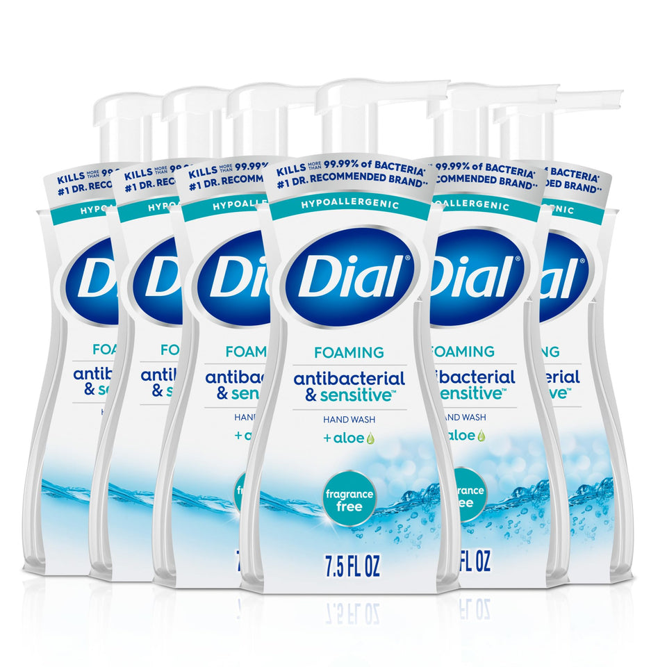 Dial fragrance-free front packaging showing antibacterial claim and size