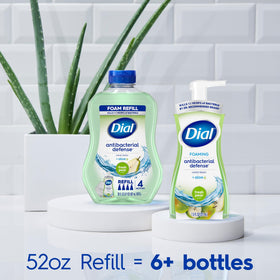 Dial fresh pear bottle label closeup showing ingredients and fragrance