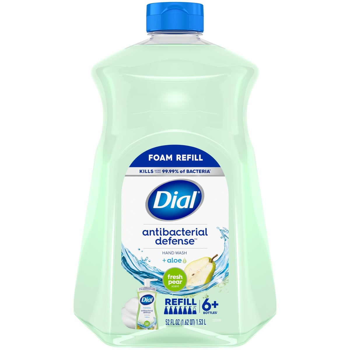Dial fresh pear front packaging showing full 52 fl oz refill and brand