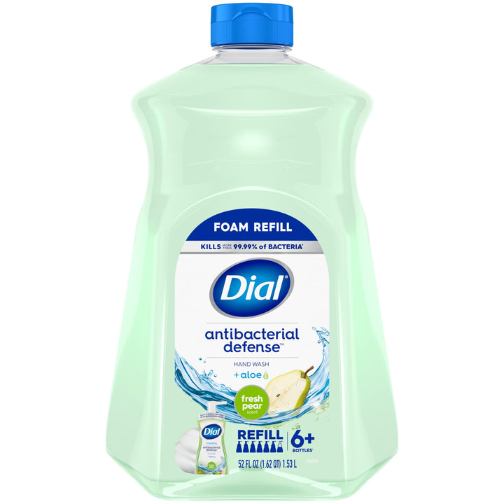 Dial fresh pear front packaging showing full 52 fl oz refill and brand