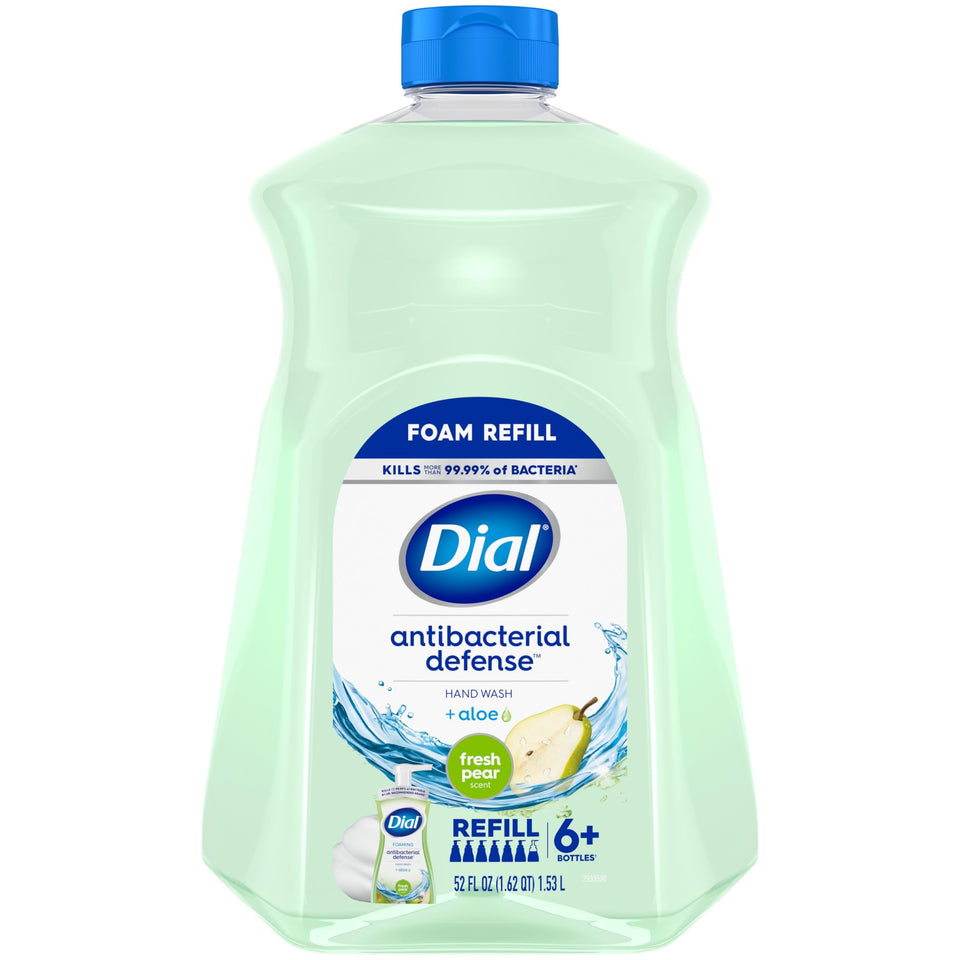 Dial fresh pear front packaging showing full 52 fl oz refill and brand