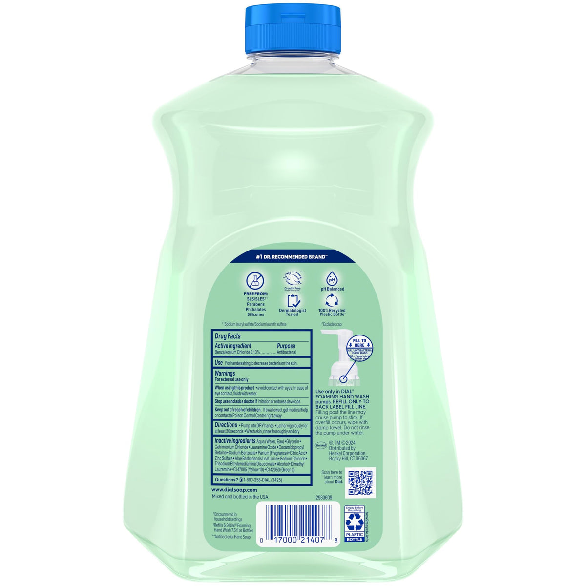 Dial fresh pear size comparison with hand illustrating large refill capacity