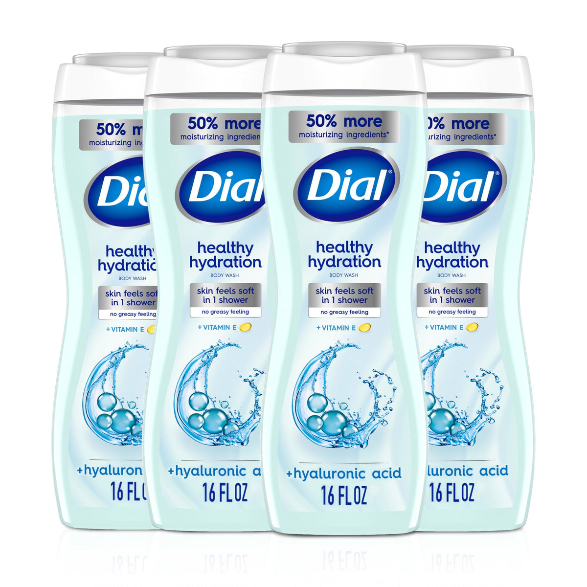 Dial front bottle showing label and hydrating promise for soft skin