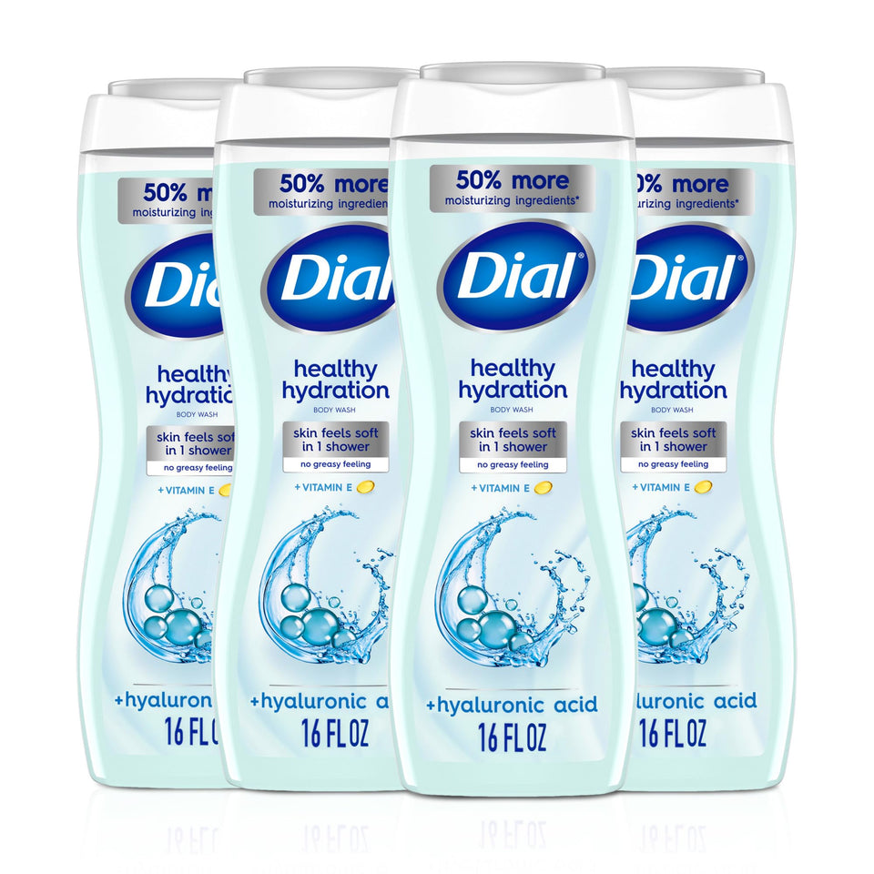 Dial front bottle showing label and hydrating promise for soft skin