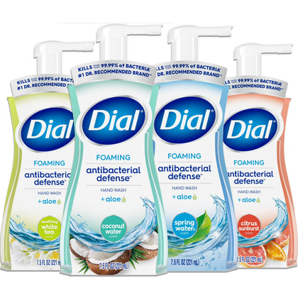 Dial front packaging showing four assorted 7.5 oz bottles with variety convenience