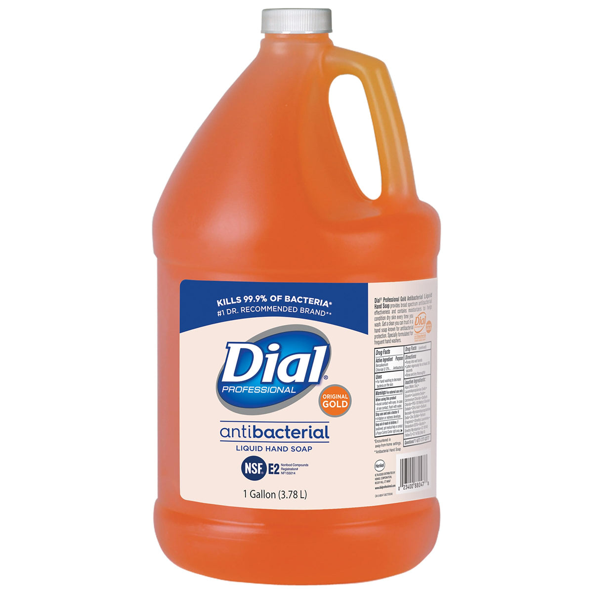 Dial gallon front label showing antibacterial formula and benefits