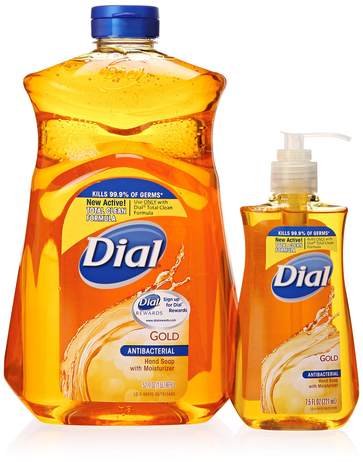 Dial front packaging showing pump bottle and benefits of moisturizing antibacterial wash