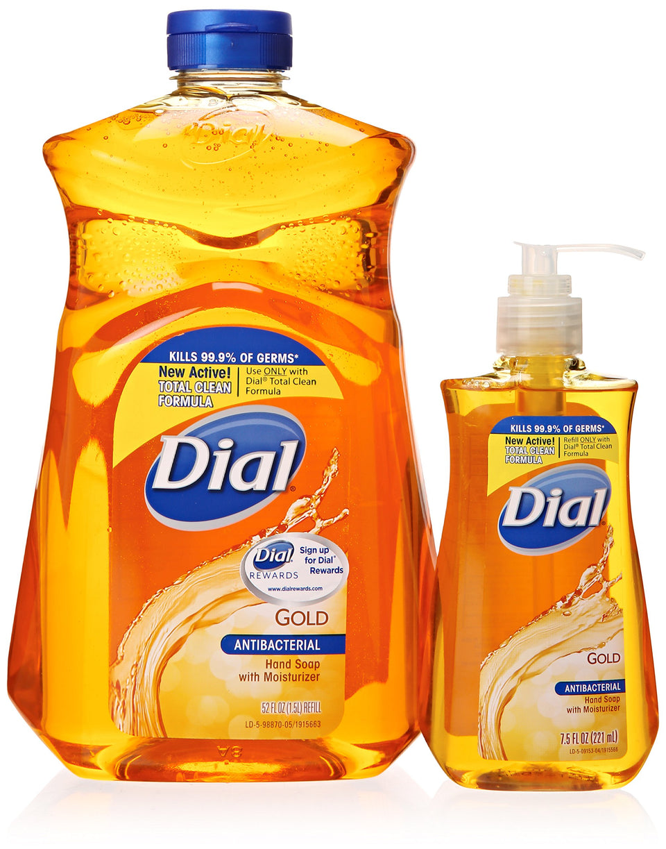 Dial front packaging showing pump bottle and benefits of moisturizing antibacterial wash