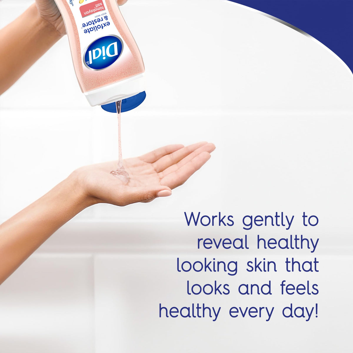 Dial lather on skin illustrating creamy cleansing and hydrating sensation