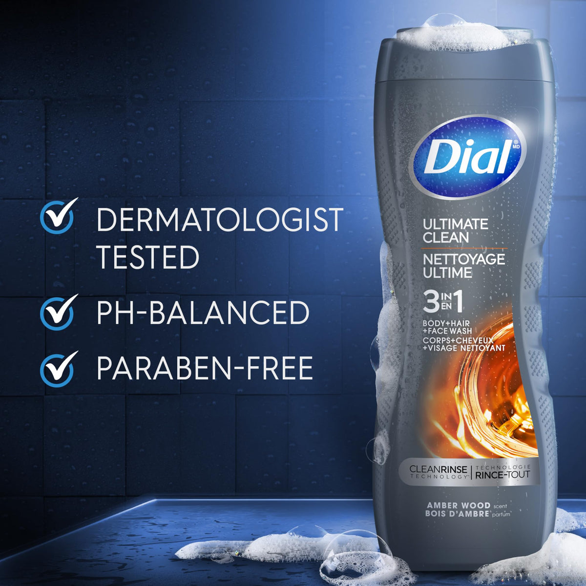 Dial in shower use with man applying wash for quick routine