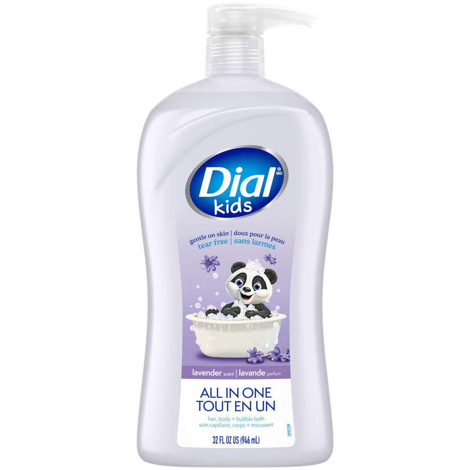 Dial kids bottle front packaging showing lavender scent and child-friendly design benefit: easy selection