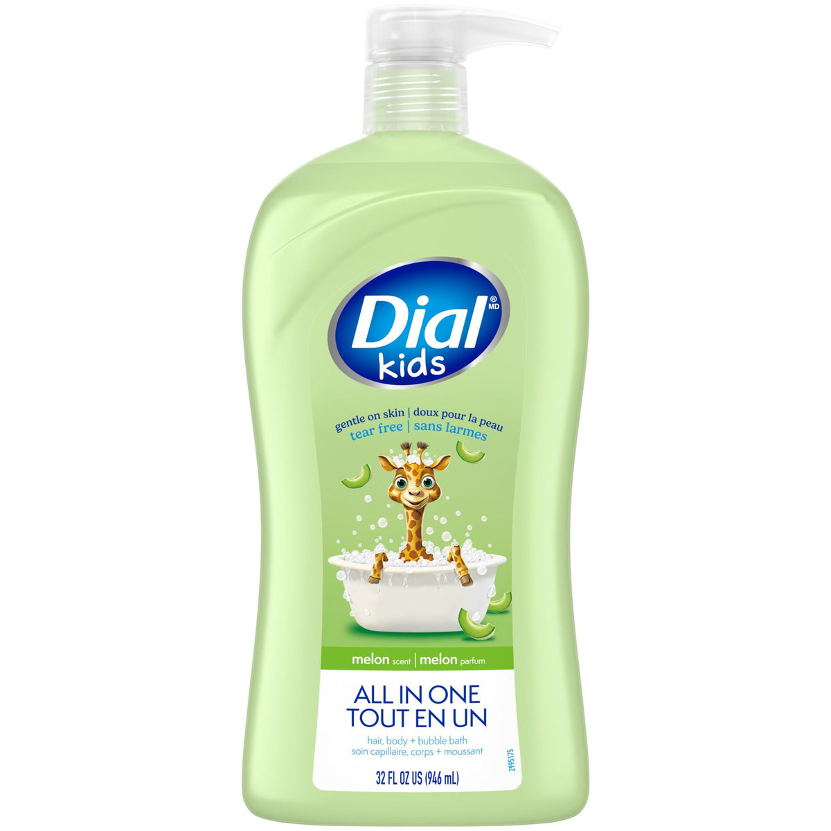 Dial bottle front packaging showing melon scent and kid-friendly design benefits gentleness