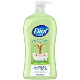 Dial bottle front packaging showing melon scent and kid-friendly design benefits gentleness